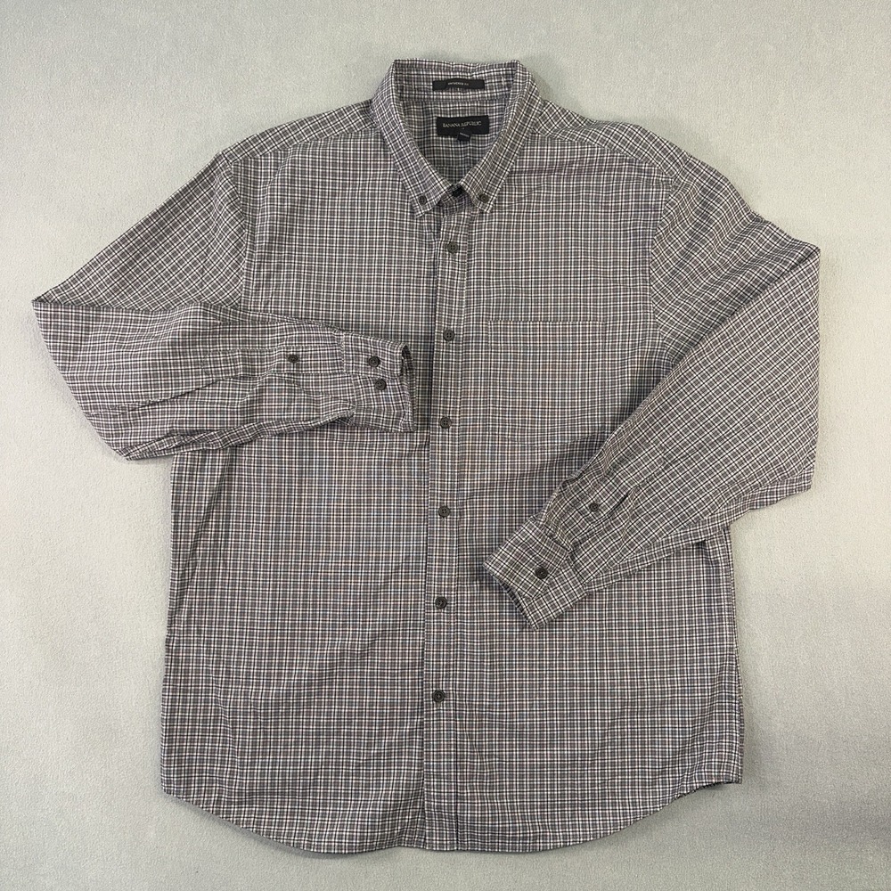 Men's Banana Republic Long Sleeve Untucked Fit Button Up Shirt Gray Size XL